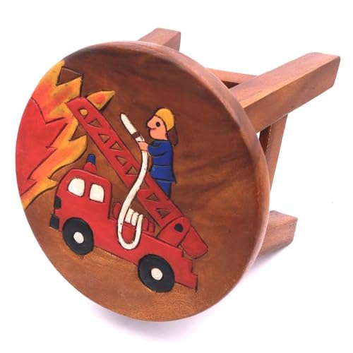 ROMBOL Handgefertigter Kinderhocker, Holz, Kinderhocker:Feuerwehrauto