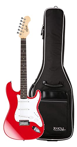 Shaman Element Series STX-100R Gigbag Set (Hochwertige E-Gitarre im ST Style mit 3 Single Coil Pickups & Tremolohebel inkl. Gigbag) Rot