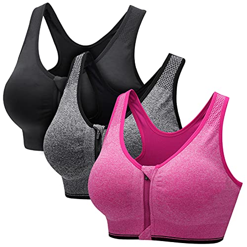 CARETOO Damen Sport BH Stark Halt Active Bra Höhe Beanspruchung Trainieren Bustier Fuer Yoga Fitness - Mit Reißverschluss