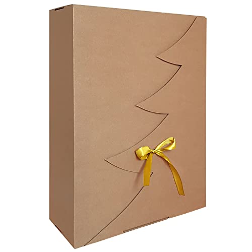 Premium ECO Weihnachtsbaum Geschenkbox – 24 Stk – 35x25x10 cm | Eingetragenes EU-Design | Satinband | Nachhaltige Verpackungslösung