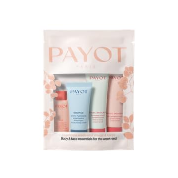 Payot - Essentials-Set für das Wochenende – Mizellenwasser nackt 20 ml – Feuchtigkeitscreme Adaptogene Quelle 15 ml – Körperpeeling Ritual Körper 25 ml – pflegende Körpercreme 25 ml