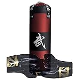 Sandsack Boxsack Katrate original 120cm mit Halterung + Handschuhe NEU (Karate Schwarz Rot)