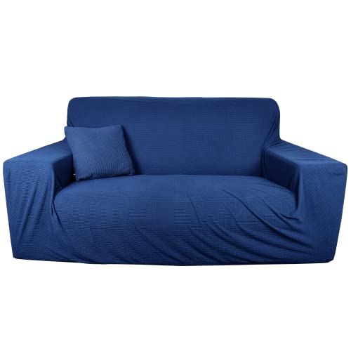 Pino Products Sofa Abdeckung Wasserdicht - 2 Sitzer Sofa überzug Stretch - Doppelte wasserdichte Sofadecke - Abdeckung der Eckcouch - Rutschfester Bezug, Auslaufsicherer Möbelschutz - Blau Marine