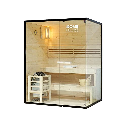 Home Deluxe - Traditionelle Sauna - Shadow - Größe L - 150 x 120 x 190 cm - hochwertiges Fichtenholz, inkl. Ofen, Saunazubehör I Dampfsauna Aufgusssauna Finnische Sauna für 3 Personen