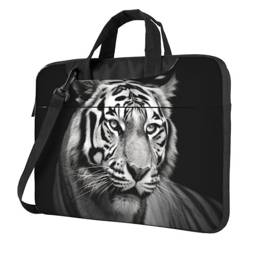Schwarze und weiße Tiger Laptop-Umhängetasche, tragbare Laptoptasche, Umhängetasche, Aktentasche mit Tragegriff, Schwarz, 15.6 inch