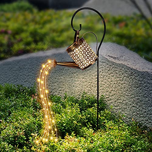 UEB Solar Gießkanne LED Solarlampen für Außen wasserdichte Garten Deko Lampen mit Wasserfall Solarleuchte Gartendeko Lichter für Gehweg Hof Terrasse Rasen warmweiß (Mit Halterung)