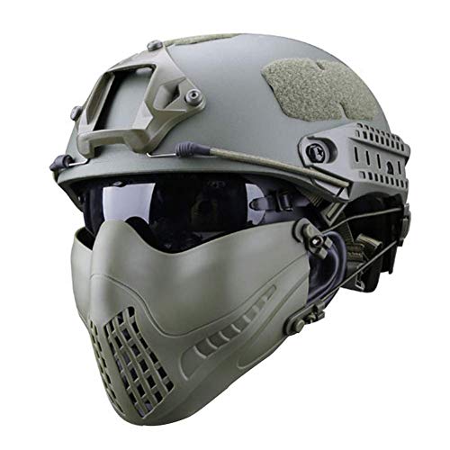 MEYLEE Half Face Lower Mask Taktische Netzmaske, Kann mit schnellem Helm, UV-Schutzbrillen-Kombinationsset, Für Airsoft Paintball Jagdschießen CS verwendet Werden,Green