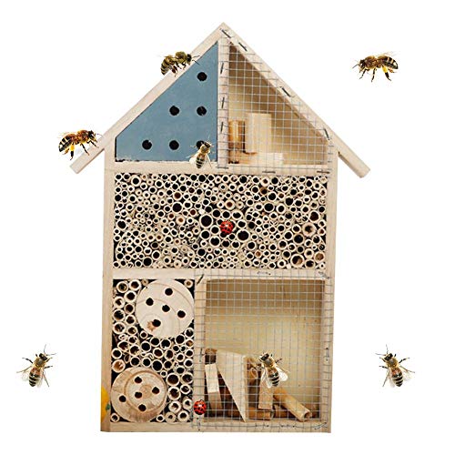 Kitabetty Hölzernes Insektenhaus, natürliches Holzhaus-Insektenhotel-Insekten-Fütterungsnistbienenkasten, für Bienen-Wespen-Käfer-Schmetterlinge und andere Insekten