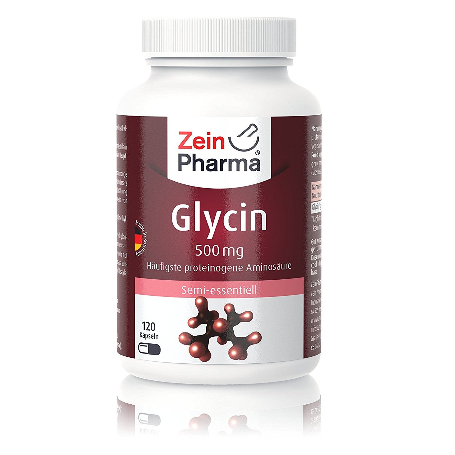ZeinPharma Glycin 500 mg 120 Kapseln (2 Monate Vorrat) Bestandteil aller Proteine und des Bindegewebes Hergestellt in Deutschland er Pack(x 72 g
