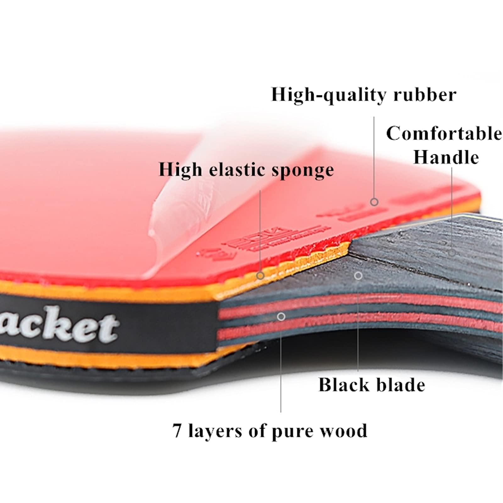 DZQUY Ping-Pong-Schläger-Tisch-Tennisschläger-Pickel-in-Gummi-High-Qualitäts-Blade-Fledermaus Anfänger-Aktivitäten für Schulen Häuser Sportvereine oder Büros,Rot,2 Long Handle