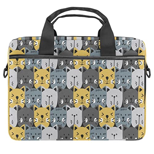 Cats Head Pattern Grey Yellow Laptop Shoulder Messenger Bag Crossbody Briefcase Messenger Sleeve for 13 13.3 14.5 Inch Laptop Tablet Protect Tote Bag Case, mehrfarbig, 11x14.5x1.2in /28x36.8x3 cm