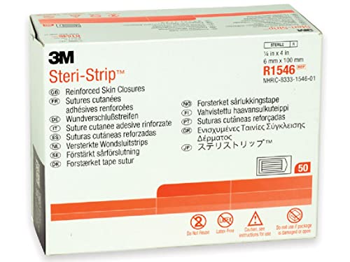 3M Steri-Strip Skin Closures, Reinforced, 1/4" x 4", 10/Pk, 50Pks/Bx