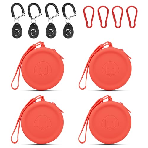 FIDHOW Leckerli-Tasche aus Silikon, 4 Stück, Ideal für Hundetraining,Die Taschengröße ist praktisch, leicht zu reinigen, geruchlos und verfügt über EIN Reißverschluss-Design (Rotwein)