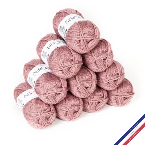 Bergère de France - DOUCELAINE, Wolle set zum stricken und häkeln (10 x 50 g) 80% gekämmte Wolle - 5 mm - weiches, warmes und haltbares Garn - Rosa (HANAÉ)