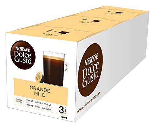 NESCAFÉ Dolce Gusto Grande Mild 48 Kaffeekapseln (100% Arabica Bohnen, Mildes Aroma und feine Crema, Leicht bekömmlich, Aromaversiegelte Kapseln) 3er Pack (3 x 16 Kapseln)