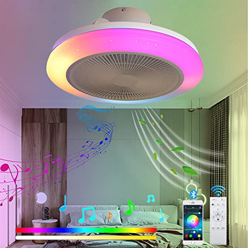 VOMI Deckenleuchte mit Ventilator Fernbedienung Dimmbar LED RGB Deckenlampe mit Bluetooth Lautsprecher Deckenventilator mit Beleuchtung Farbwechsler Schlafzimmer Leise Ventilator für Wohnzimmer