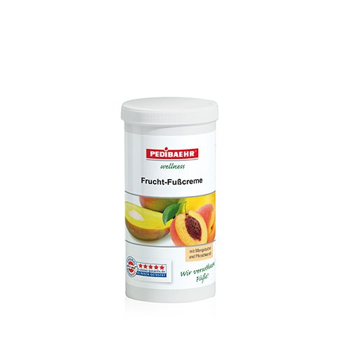 Fußbalsam, Frucht Fußcreme mit Mangobutter und Pfirsichkernöl Fusspflege für jeden Hauttyp, PediBaehr, 450 ml Nachfüller