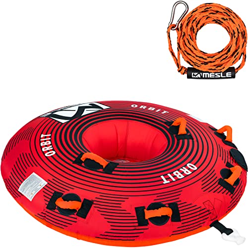 MESLE Tube Set Orbit mit Leine, 2 Personen, aufblasbarer Wasser-Reifen zum Ziehen, Towable Donut Fun-Tube, für Kinder & Erwachsene, Wassersport Schlepp-Ring, für Boot & Jet-Ski, Farbe:rot