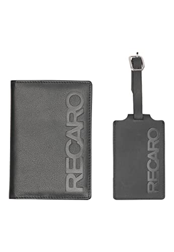 RECARO Reise Set Originals | 1x Reisepasshülle mit RFID-Schutz + 1x Kofferanhänger | 100% Echtleder | Organizer für den Reisepass