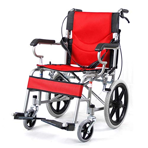 AOLI Eigenantrieb Rollstuhl, Folding Leichtgewichtrollstuhl, Geeignet für Senioren, Behinderte, Medical Rollstuhl, Ergonomisch, kompakte Aluminium-Rollstuhl, orange,rot