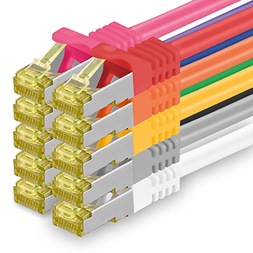 Cat.7 Netzwerkkabel 1,5m - 10-Farben - 10 Stück - Cat7 Ethernetkabel Netzwerk LAN Kabel Rohkabel 10 Gb/s (SFTP PIMF LSZH) Set Patchkabel mit Rj 45 Stecker Cat.6a