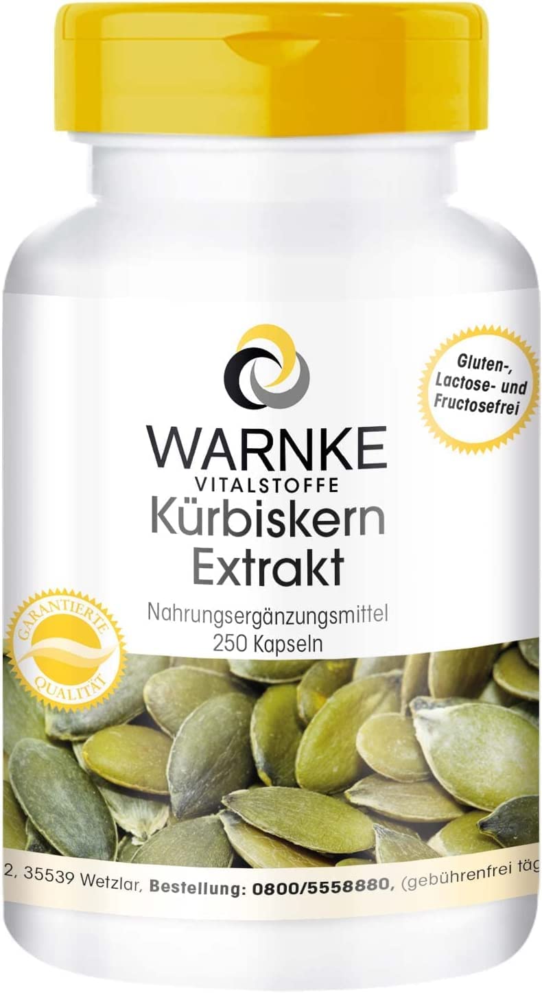 Warnke Gesundheitsprodukte Kürbiskern Extrakt (10:1) 500 mg mit nat. Vitamin E und Selen, 250 Kapseln, Großpackung, 1er Pack (1 x 190 g)