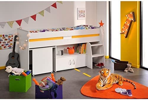 HOMELINE Parisot Hochbett mit Schreibtisch Set Möbel Kinderzimmer  Weiß Megeve Holz Reverse