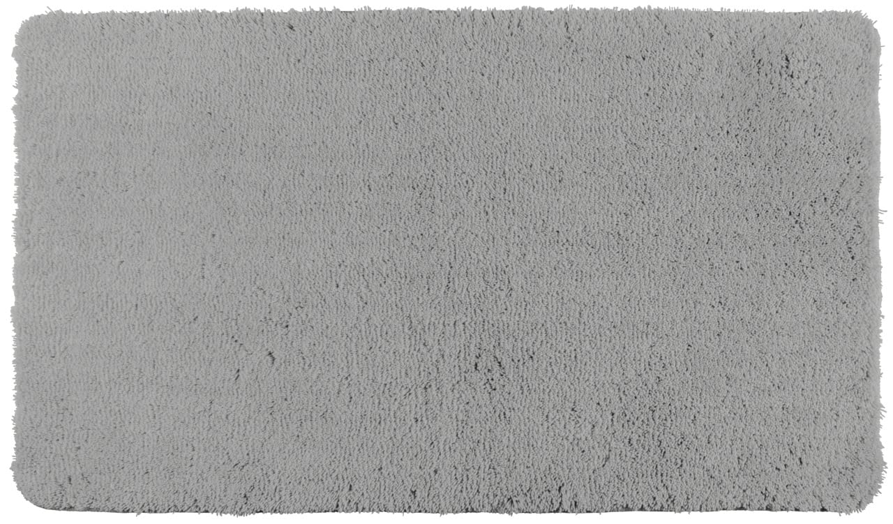 WENKO Badteppich Belize Light Grey - Badematte, sicher, flauschig, fusselfrei, Polyester, 55 x 65 cm, Hellgrau