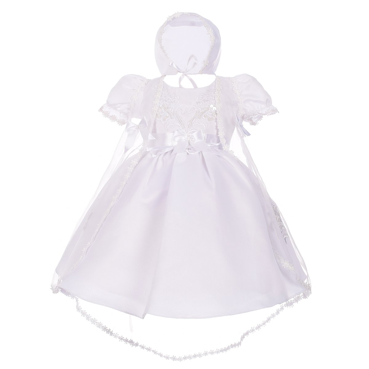 Lito Angels Taufkleid für Baby Mädchen, Satin Weiß Taufe Kleid mit Spitze Umhang Cape und Taufhaube, Größe 6-9 Monate 74