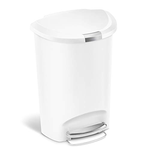 simplehuman CW1356 50 Liter, halbrund Treteimer, Mülleimer Küche, weißer Kunststoff, 5 Jahre Garantie