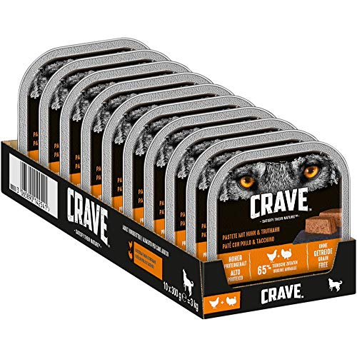 CRAVE Premium Pastete mit Truthahn & Huhn für Hunde – Getreidefreies Adult Nassfutter mit hohem Proteingehalt – 10 x 300 g