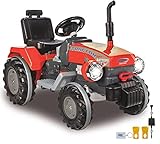 JAMARA 460319 - Ride-on Traktor Power Drag 12V - 2-Gang, Gaspedal, Bremse, 2 leistungsstarke Antriebsmotoren, leistungsstarker Akku für lange Fahrzeit, Speed-Modus, Sound, verstellbarer Sitz, rot