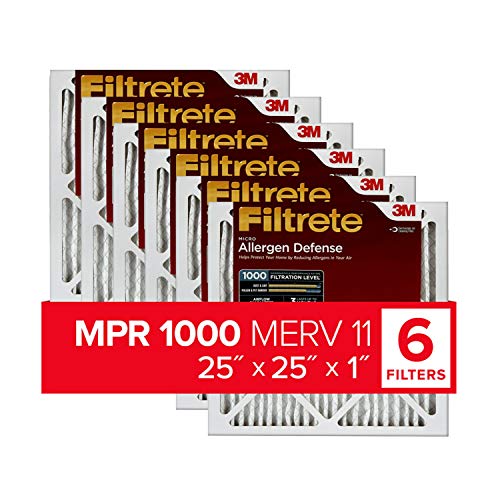 Filtrete 25x25x1 Luftfilter MPR 1000 MERV 11, Allergenverteidigung, 6er-Pack (genaue Maße 24,81x24,81x0,81)