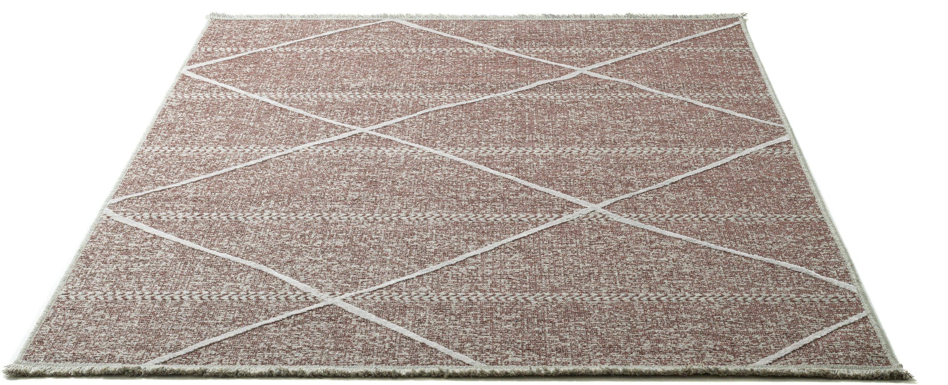 Sansibar Teppich Braderup, rechteckig, 2 mm Höhe, Flachgewebe, modernes Scandi Design, Motiv Rauten, mit Fransen, ideal im Wohnzimmer & Schlafzimmer