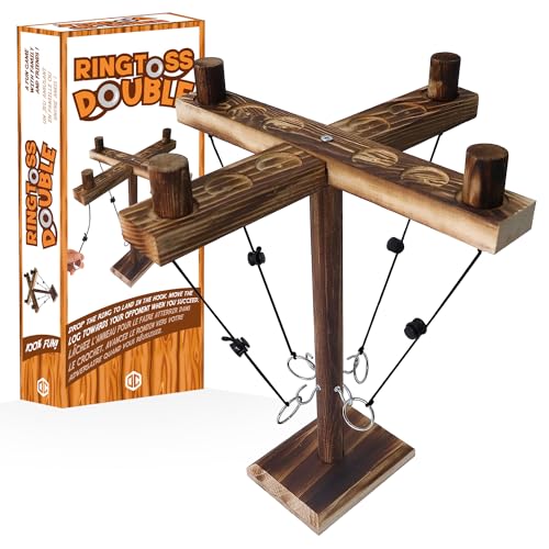 Double Ring Toss® Game für 4 Spieler | Geschicklichkeitsspiel aus Holz | Premium-Qualität | Werfen von hängenden Ringen | Wer ist der Schnellste? | Indoor & Outdoor | Kinder & Erwachsene | SparkL®