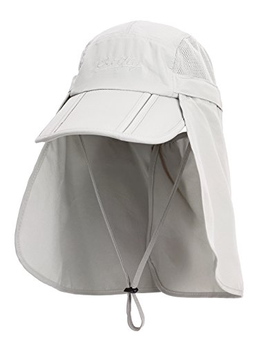 Kinder Jungen Mädchen Safari Cap mit extra langem Nackenschutz Anti UV Abklappbar Baseball Mütze für Camping Outdoor für Kopfumfang 50-54 cm - Hellgrau