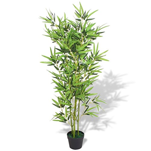 Tidyard Kunstpflanze Kunstbaum Kunstbambus Bambuspflanze mit Topf 120 cm Grün