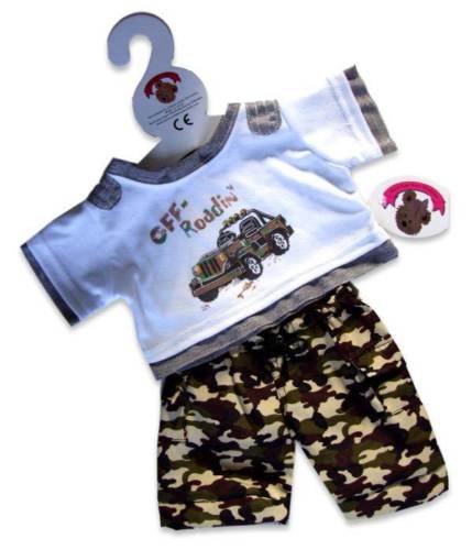 Build Your Bears Wardrobe Teddybär-Kleidung passt für Build a Bear Off Road Camo Outfit-Tasche und Schuhe (grün)