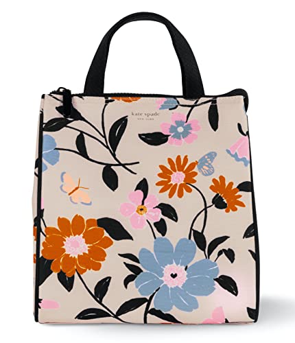 Kate Spade New York Portable Soft Cooler Lunch Bag, Thermal Tote with Silver Insulated Interior Lining and Storage Pocket, Floral Garden