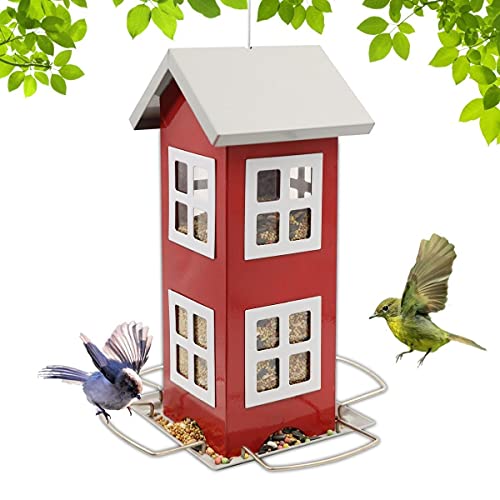 AILHUA Vogelfutterstation für Wildvögel, für den Garten, dekoratives Metall, zum Aufhängen, Rot