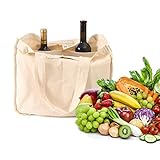 Wiederverwendbare Einkaufstaschen für Lebensmittel, große Einkaufstaschen aus Segeltuch für schwere Beanspruchung mit 6 inneren Flaschenhüllen,waschbare und umweltfreundliche Taschen aus Bio-Baumwolle