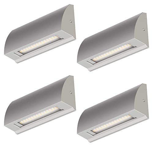 ledscom.de LED Leuchte Segin Treppenlicht für innen und außen, flach, aufbau, Silber-grau, warm-weiß, 190lm, 4 STK.