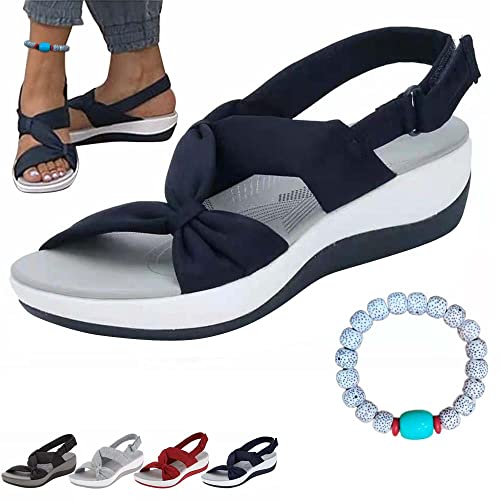 Women's Dr.Care Orthopedic Arch Support Reduces Pain Comfy Sandal, Orthopedic Sandals for Women Arch Support, Comfortable Good Arch Support Strappy Walking Sandals (Blue,39)