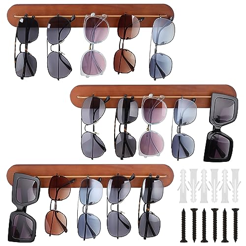 Kurtzy 3er Pack Brillenhalter Wand Hänge Organizer aus Holz - Aufbewahrung Hängend Brillen Organizer - Sonnenbrillen Aufbewahrung für Schlaf-/Wohnzimmer & Eingang - Hält Jeweils 5 Sonnenbrillen