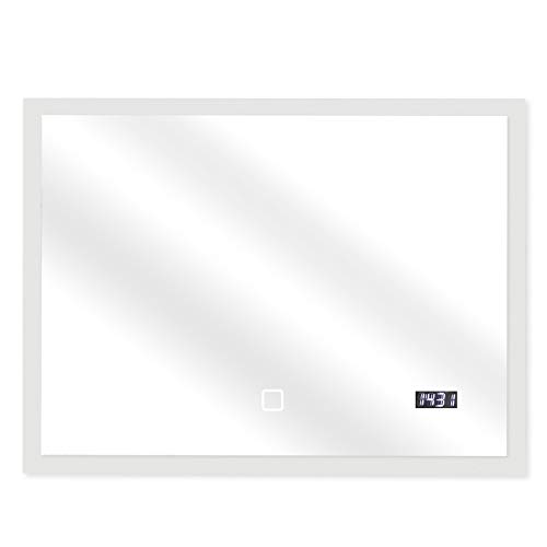 Jago Badspiegel mit LED Beleuchtung - EEK A++, Touchschalter, Dimmbar 2in1 Kaltweiß auf Warmweiß Einstellbar, Digitaluhr - Badezimmerspiegel, Wandspiegel, LED Spiegel