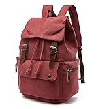 Rufun Leinwand Rucksack Jahrgang für Laptop Tagesrucksack Wandern Reisen Große Kapazität Tasche Unisex (Rotwein)