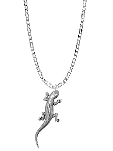 Halskette mit Eidechse (Gecko) PP-A29 aus englischem Zinn, 925er Sterlingsilber, 66 cm