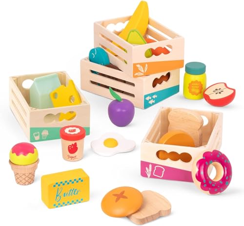 B. toys BX2044Z Little Foodie Groups B.Toys Spiel-Lebensmittel aus Holz zum Sortieren, bunt, geeignet für Kinder ab 3 Jahren-45567, Mehrfarbig