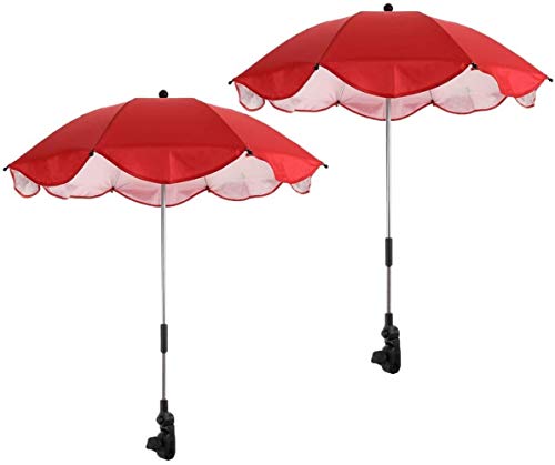 Outdoor-Sonnenschirm zum Anklemmen, großer Sonnenschirm, für Garten, Strand, mit verstellbarer fester Klemme, 2 Stück (rot)