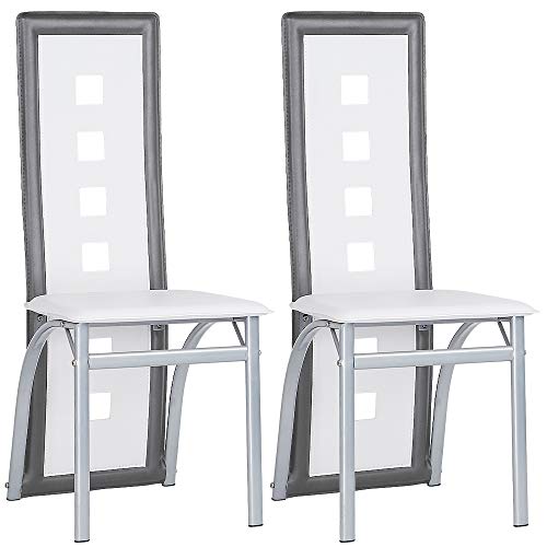 Sarah 2-er Set, Esszimmerstuhl mit Hoher Rückenlehne (58,5 cm), Küchenstuhl, Wohnzimmerstuhl, Weiß-grau